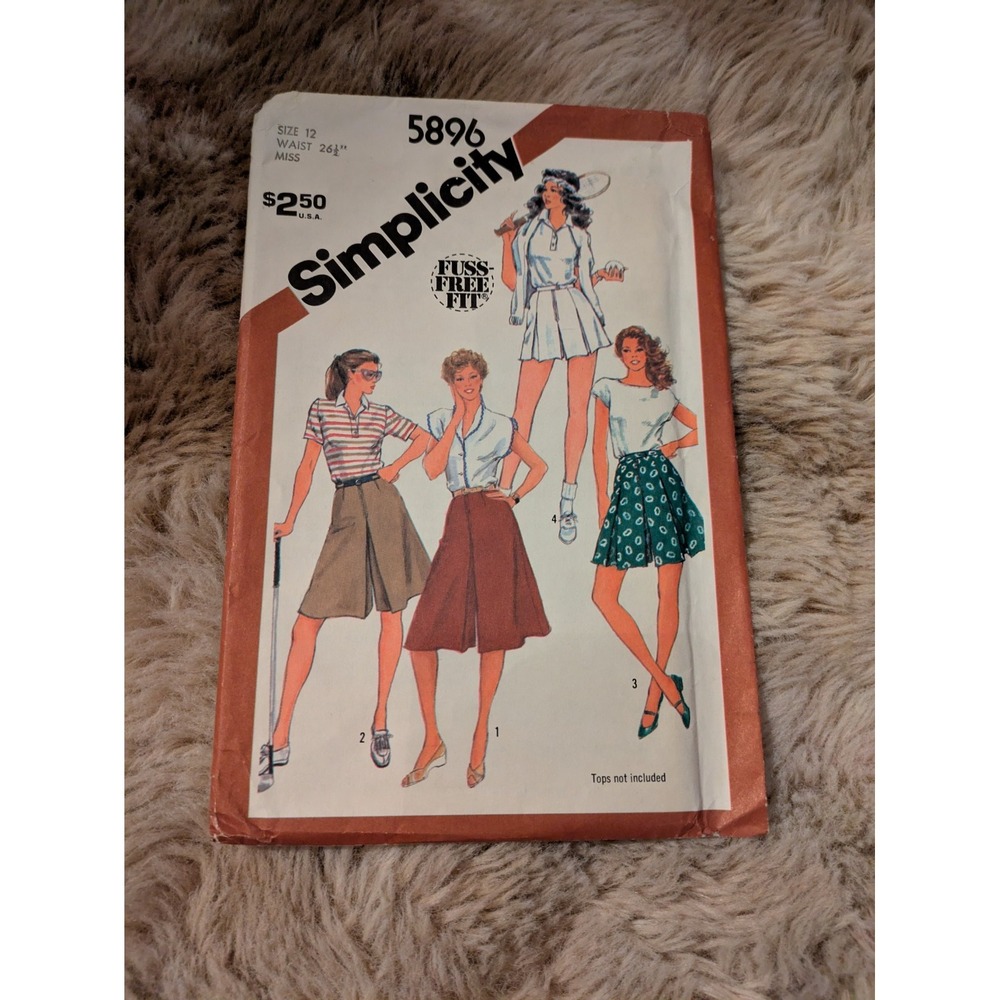 Vintage Simplicity 1980's Sewing Pattern Misses Culottes Skirt 5896 Size 12